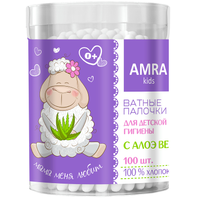Изображение товара Ватные палочки Amra для детской гигиены с алоэ вера, 100 шт Изображение товара Ватные палочки Amra для детской гигиены с алоэ вера, 100 шт