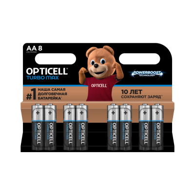 Изображение товара Батарейки Opticell Turbo Max AA 8 шт щелочные для устройств Изображение товара Батарейки Opticell Turbo Max AA 8 шт щелочные для устройств