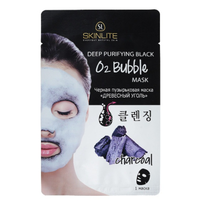 Изображение товара Маска Skinlite черная пузырьковая с древесным углем для лица