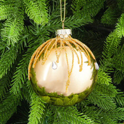 Изображение товара Шар Yancheng Shiny стеклянный с узором из блесток 8 см золотистый декор