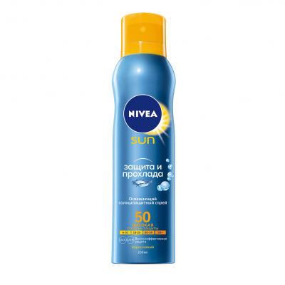 Изображение товара Спрей освежающий солнцезащитный SPF 50 Защита и прохлада 200 мл Nivea Изображение товара Спрей освежающий солнцезащитный SPF 50 Защита и прохлада 200 мл Nivea