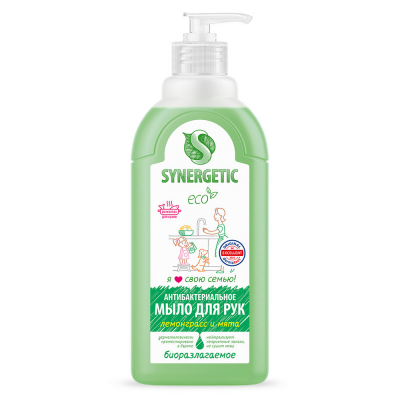 Изображение товара Жидкое антибактериальное мыло Synergetic Лемонграсс и мята 0,5 л с натуральными маслами Изображение товара Жидкое антибактериальное мыло Synergetic Лемонграсс и мята 0,5 л с натуральными маслами