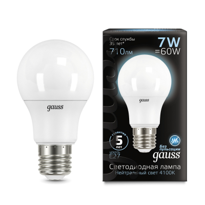Изображение товара Светодиодная лампа Gauss LED A60 E27 7W 4100K - энергосберегающая и долговечная