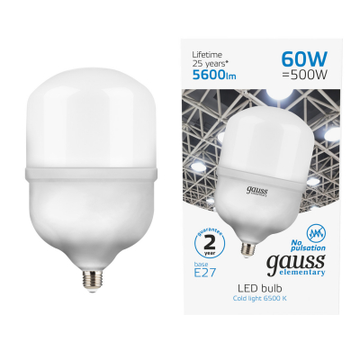 Изображение товара Лампа Gauss Elementary LED T160 E27 60W 5600lm 6500K Изображение товара Лампа Gauss Elementary LED T160 E27 60W 5600lm 6500K