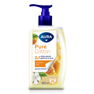 Изображение товара Крем мыло 2в1 Aura для рук и тела мёд и хлопок 300 мл