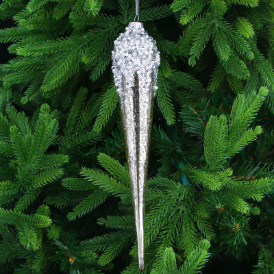 Изображение товара Ёлочная стеклянная сосулька Yancheng Shiny 5х30 см серебристая