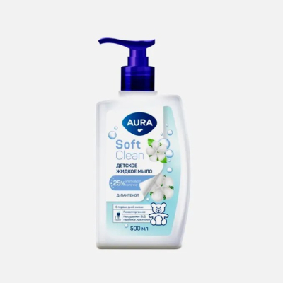 Изображение товара Жидкое мыло AURA Soft care 500 мл для всей семьи с дозатором Изображение товара Жидкое мыло AURA Soft care 500 мл для всей семьи с дозатором