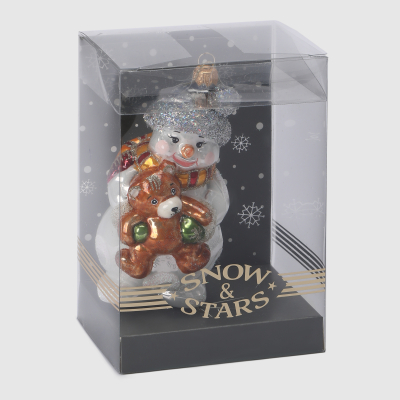 Изображение товара Игрушка Snow and Stars снеговик с мишкой для елки, ручная работа, стекло и металл