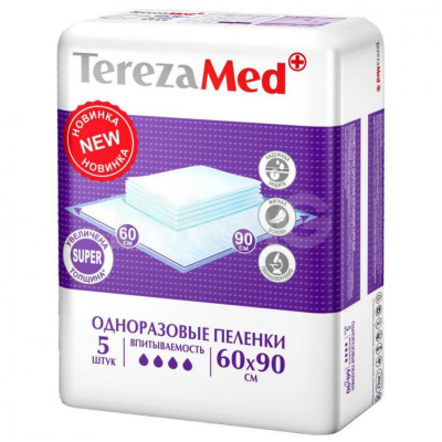 Изображение товара Одноразовые пеленки TerezaMed Super 60х90 см 5 шт для детей, безопасные и удобные