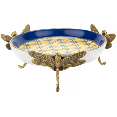 Изображение товара Блюдо Glasar на стрекозах желто-синее 13х13х6 см