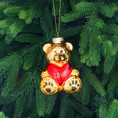 Изображение товара Стеклянная ёлочная игрушка медведи с сердцем Yancheng Shiny мультиколор