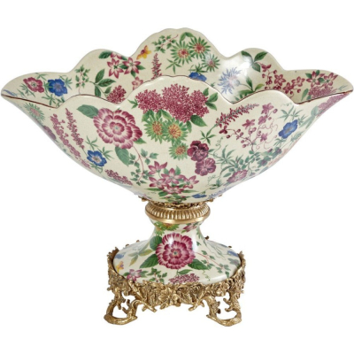 Изображение товара Стильная фарфоровая чаша Glasar на ножке, желтая, 42х27х37 см