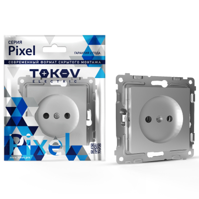 Изображение товара Розетка Tokov Electric Pixel 1-м без заземления цвет алюминий