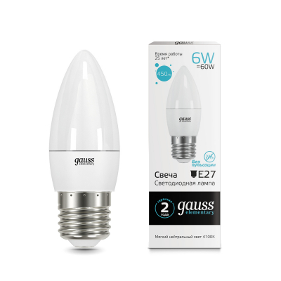 Изображение товара Gauss LED Elementary Candle 6W E27 4100K 1/10/50
