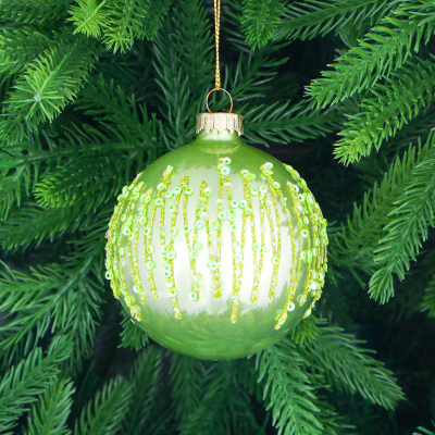 Изображение товара Игрушка ёлочная Yancheng Shiny зелёный 8 см с паетками, стекло и металл