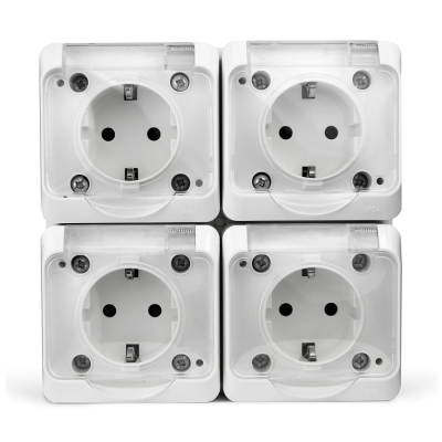 Изображение товара Розетка Tokov Electric Nix 4-м с заземлением с прозрачной крышкой белая