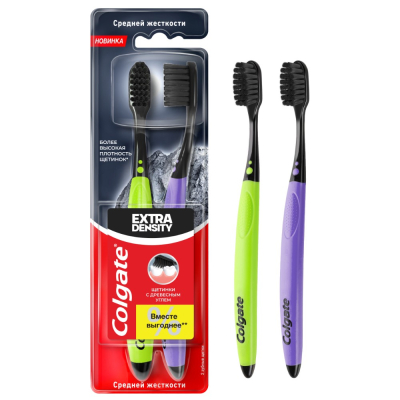 Изображение товара Зубная щетка Colgate Extra Density средней жесткости 2 шт Изображение товара Зубная щетка Colgate Extra Density средней жесткости 2 шт