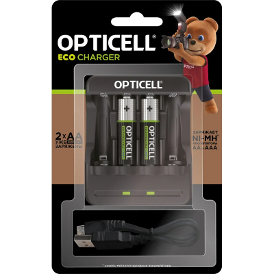 Изображение товара Зарядное устройство Opticell Eco Charger с аккумуляторами AA 2600 mAh 2шт Изображение товара Зарядное устройство Opticell Eco Charger с аккумуляторами AA 2600 mAh 2шт