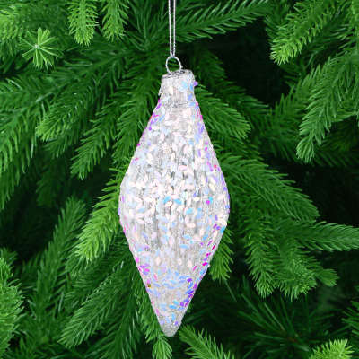 Изображение товара Стеклянная елочная игрушка сосулька с разноцветным орнаментом 6х6 см Yancheng Shiny