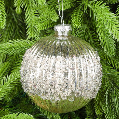 Изображение товара Шар Yancheng Shiny стеклянный серебристый с пайетками