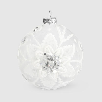 Изображение товара Новогодний серебристый шар для елки Baoying yiwen 8 см стекло глиттер