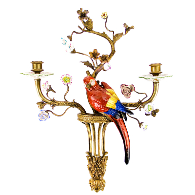 Изображение товара Подсвечник HandiCraft красный попугай канделябр бронза фарфор 56 см
