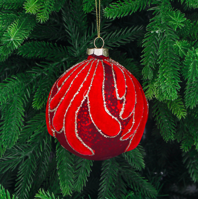 Изображение товара Стеклянный шар для елки Yancheng Shiny красный 10 см с узором