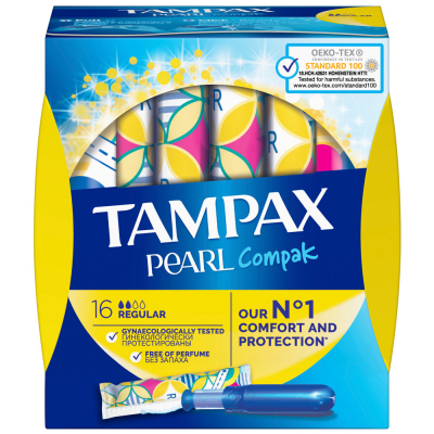 Изображение товара Тампоны Tampax Compak Pearl Regular с аппликатором 16 шт Изображение товара Тампоны Tampax Compak Pearl Regular с аппликатором 16 шт