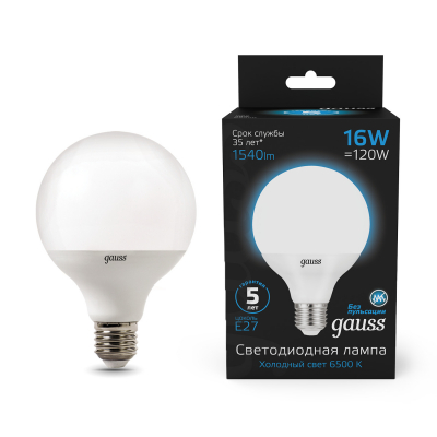 Изображение товара Светодиодная лампа Gauss G95 16Вт 1540lm E27 6500K белый свет