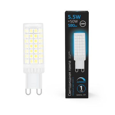 Изображение товара Светодиодная лампа Gauss G9 AC185-265V 5,5W 580lm 6500K диммируемая Изображение товара Светодиодная лампа Gauss G9 AC185-265V 5,5W 580lm 6500K диммируемая