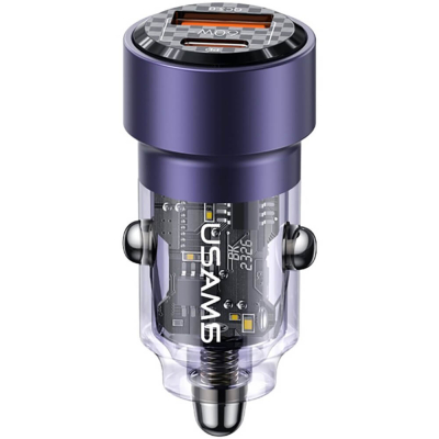 Изображение товара Автомобильное зарядное устройство Usams US-CC208 C39 60W (Dual Port Aluminum A+C) фиолетовый