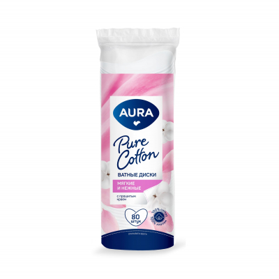 Изображение товара Ватные диски AURA 80 шт мягкие и впитывающие для деликатного ухода