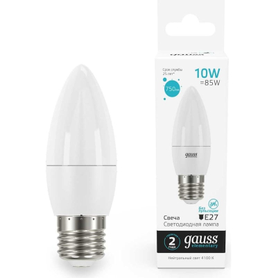 Изображение товара Лампа Gauss Elementary Свеча 10W 750lm 4100 K E27 LED