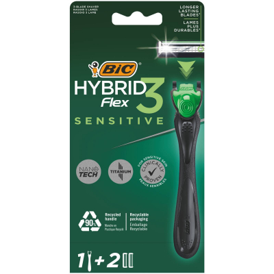 Изображение товара Бритва мужская Bic Hybrid 3 Flex Sensitive с 2 сменными кассетами Изображение товара Бритва мужская Bic Hybrid 3 Flex Sensitive с 2 сменными кассетами