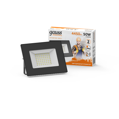 Изображение товара Прожектор светодиодный Gauss Elementary 50 Вт IP65 3000K, черный Изображение товара Прожектор светодиодный Gauss Elementary 50 Вт IP65 3000K, черный