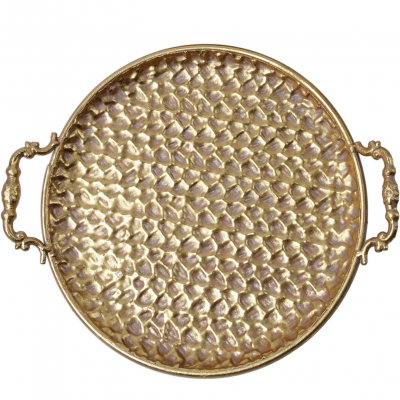 Изображение товара Поднос металлический Glasar круглый с ручками золотистый 40х34х7 см