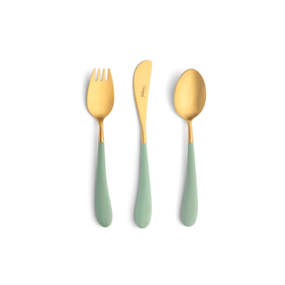 Изображение товара Набор столовых приборов Cutipol Alice celadon gold детский 3 предмета
