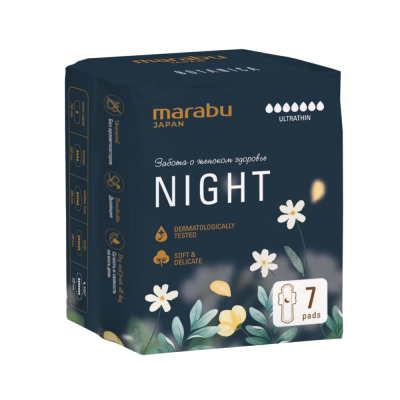 Изображение товара Ультратонкие ночные гигиенические прокладки Marabu 7 шт комфорт и защита Изображение товара Ультратонкие ночные гигиенические прокладки Marabu 7 шт комфорт и защита