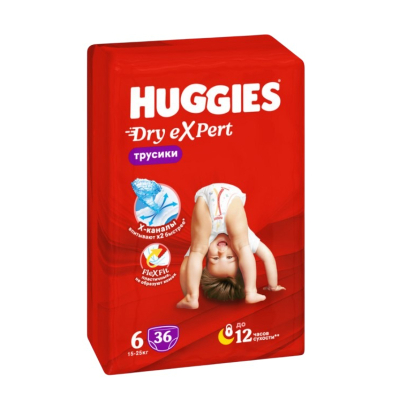 Изображение товара Трусики-подгузники Huggies Dry eXpert 6/XXL для детей 15-25 кг Изображение товара Трусики-подгузники Huggies Dry eXpert 6/XXL для детей 15-25 кг