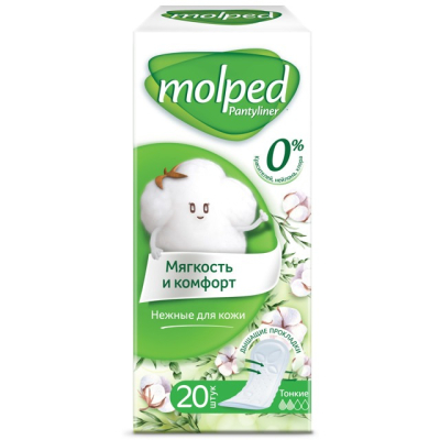 Изображение товара Прокладки ежедневные Molped Pantyliner Мягкость и комфорт 20 шт Изображение товара Прокладки ежедневные Molped Pantyliner Мягкость и комфорт 20 шт