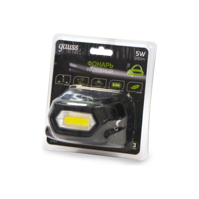 Изображение товара Налобный фонарь Gauss GFL409 5W 200lm LED аккумулятор 1200mAh Изображение товара Налобный фонарь Gauss GFL409 5W 200lm LED аккумулятор 1200mAh